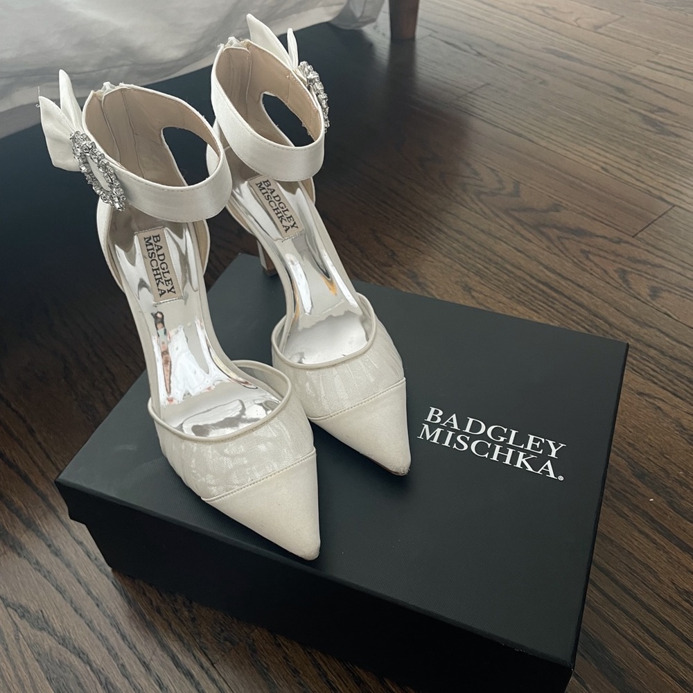 Badgley Mischka Embellished Ankle Strap Bridal Pumps